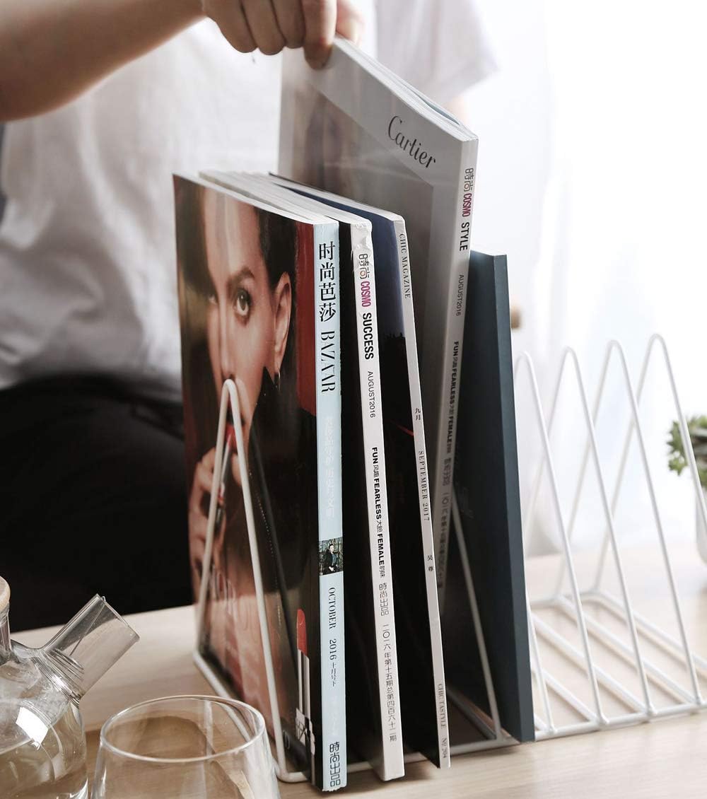 Sooyee 2 Pack 9 Slot White Magazine Holder, Desktop File Sorter Organizer Triangle Bookshelf Decor for Home Office