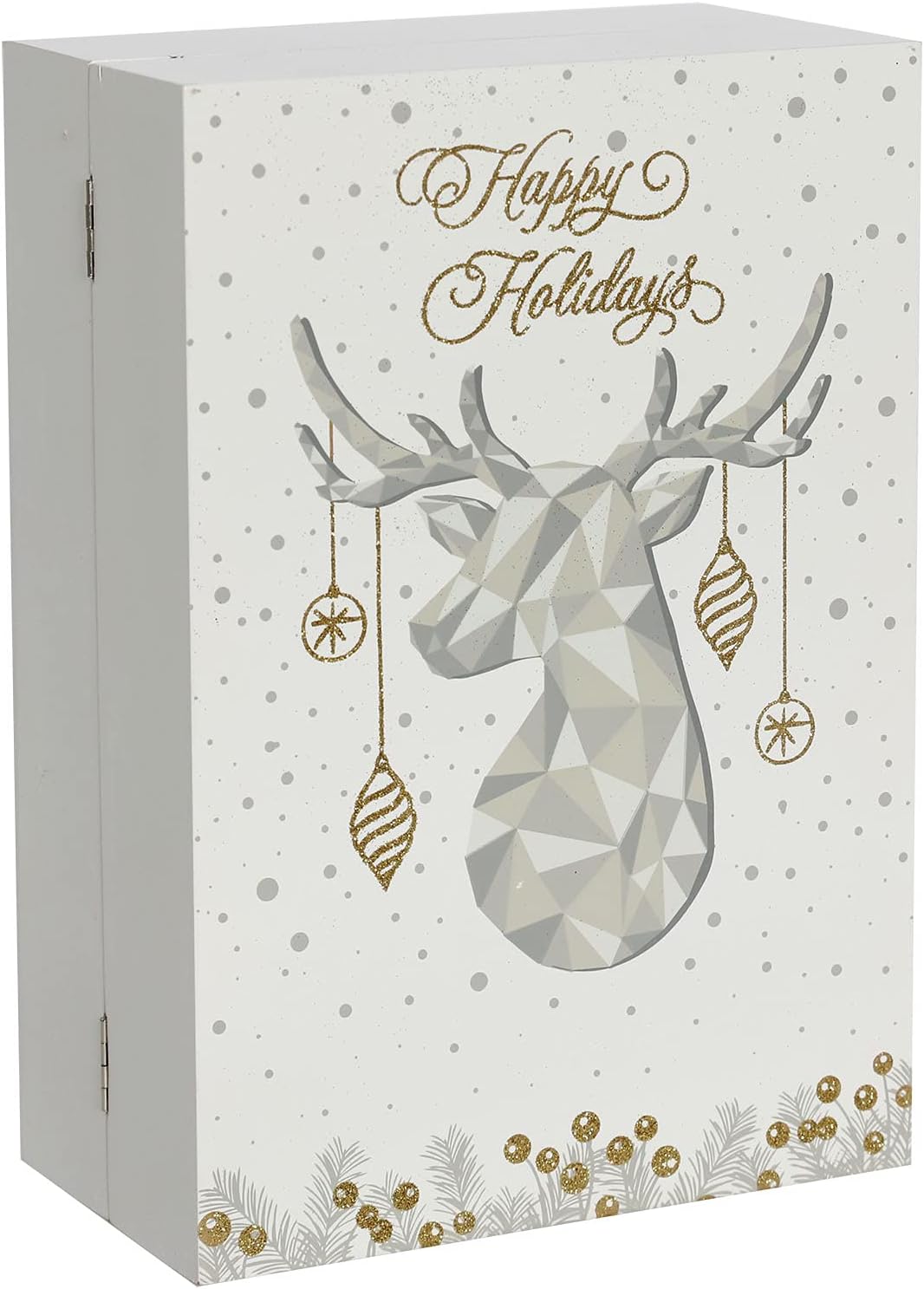 Christmas Wooden Advent Calendar Book with LEDs White & Gold Christmas Reindeer Countdown Holiday Gifts with 24 Drawers