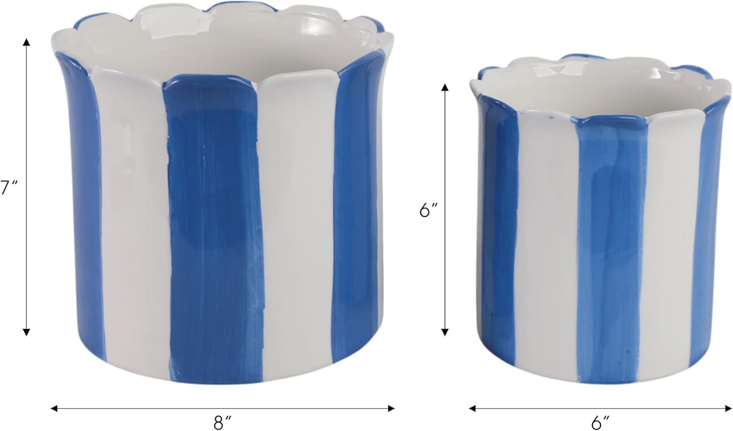 Flower Pots / Decorative Striped Scallop Edge Planters Accent / 7 Inches / Blue
