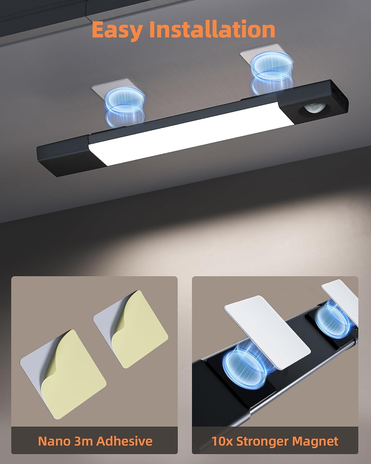 EZVALO Under Cabinet Lighting, Wireless Closet Lights, 50 LED Rechargeable Motion Sensor Light, Dimmable, 3 Color