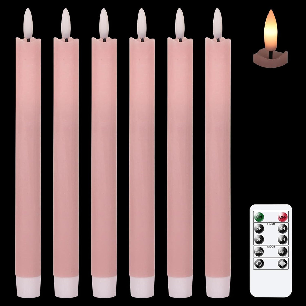 GenSwin Flameless Taper Candles LED Battery Operated Remote Timer Pink
