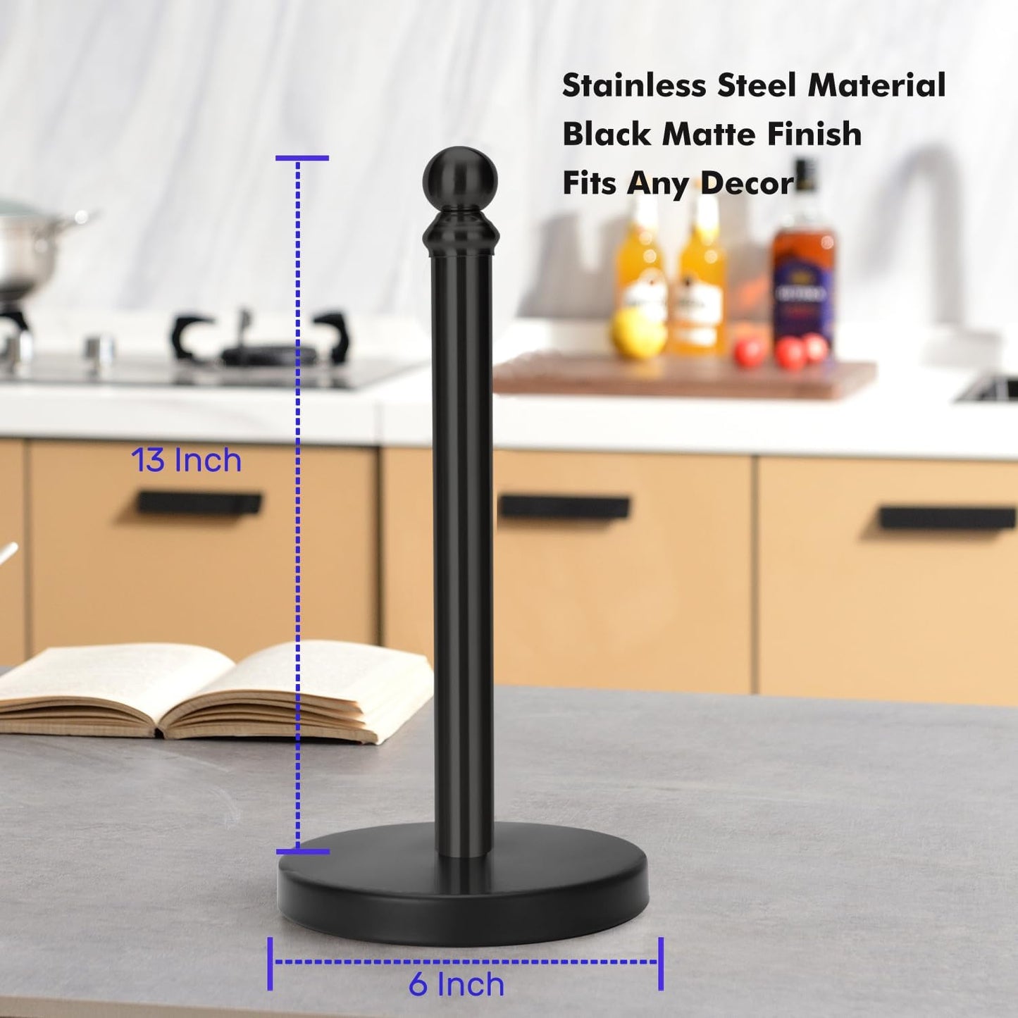 Black Paper Towel Holder Countertop, Standing Paper Towel Roll Holder for Kitchen Bathroom, with Weighted Base for