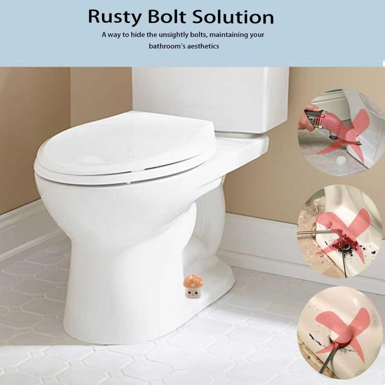 Toilet Bolt Cover for Bottom / Mushroom-pink / Set of 2