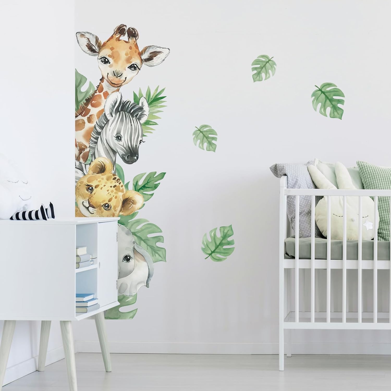 in Watercolor Jungle Animal Wall Stickers Forest Safari / Vertical-4 Animals Left / Green / 45 x 23