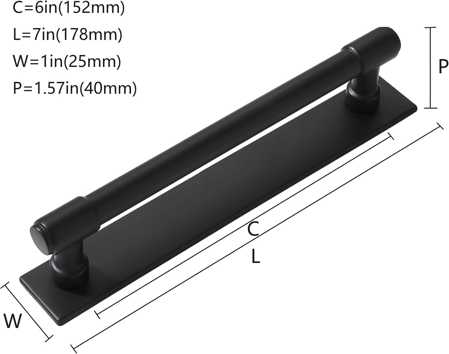 5 Pack 6 Inch（152 mm Center to Center Black Cabinet Pull Backplate with Base Plate Zinc Solid Matte Black Kitchen