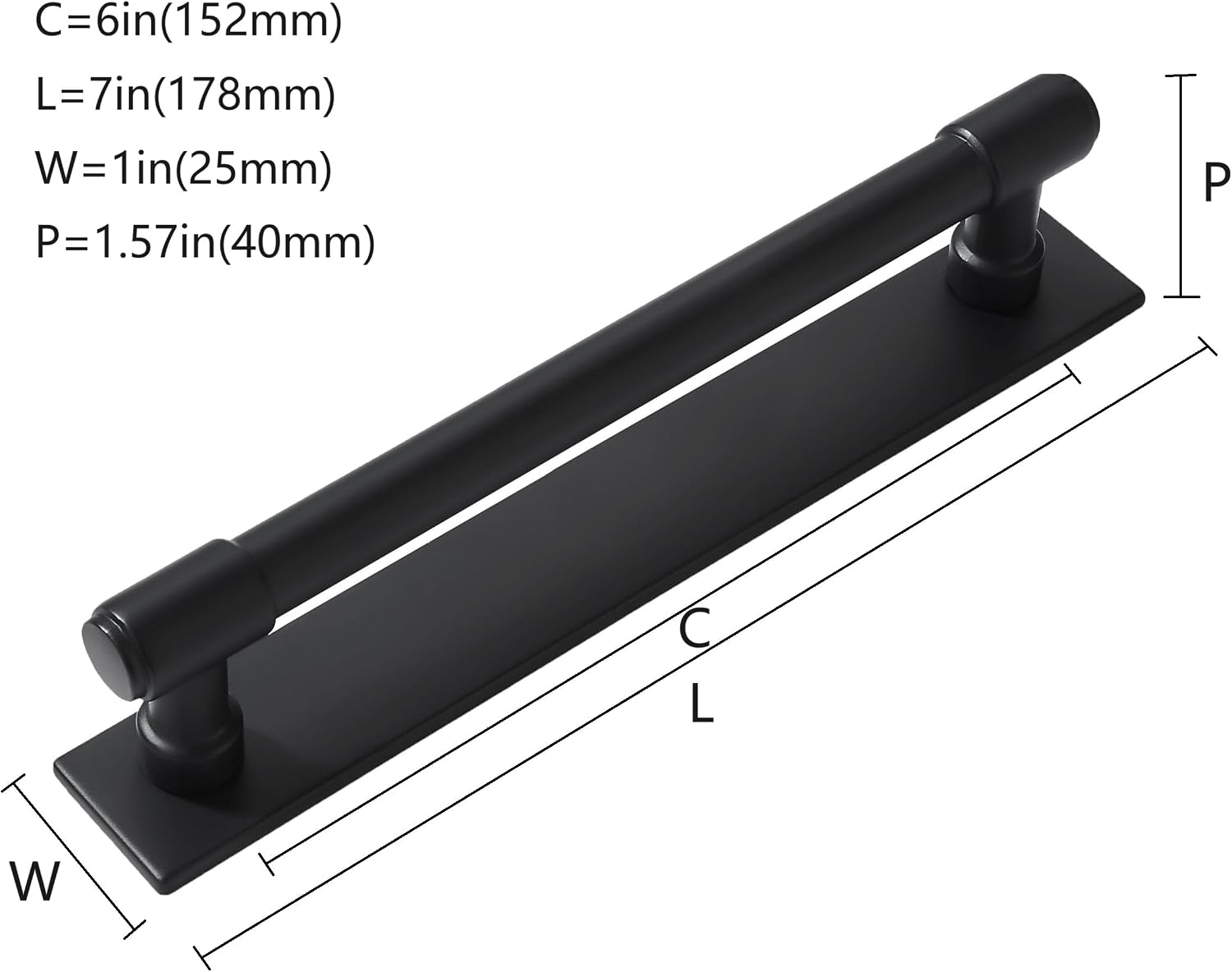 5 Pack 6 Inch（152 mm Center to Center Black Cabinet Pull Backplate with Base Plate Zinc Solid Matte Black Kitchen