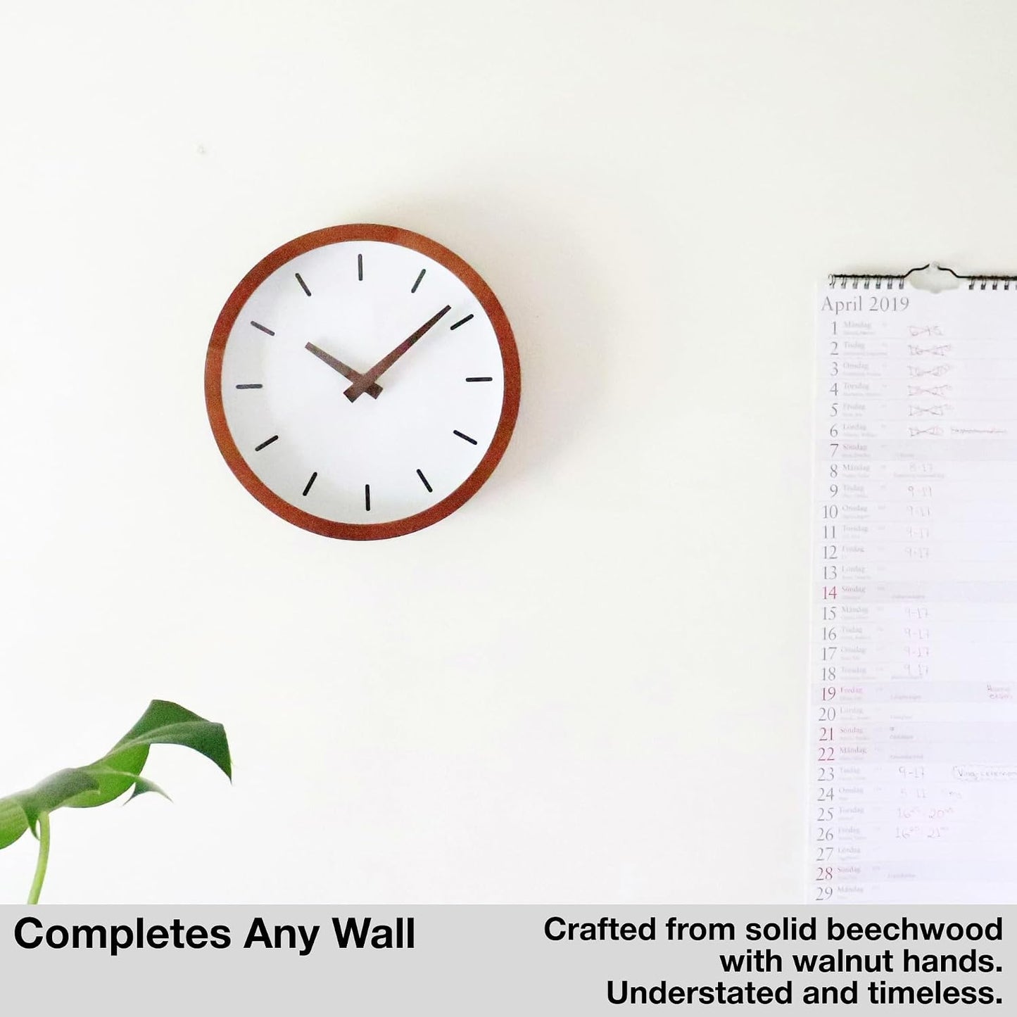 Driini Modern Mid Century Wood Analog Wall Clock (9") - Battery Operated with Silent Sweep Movement - Small Decorative