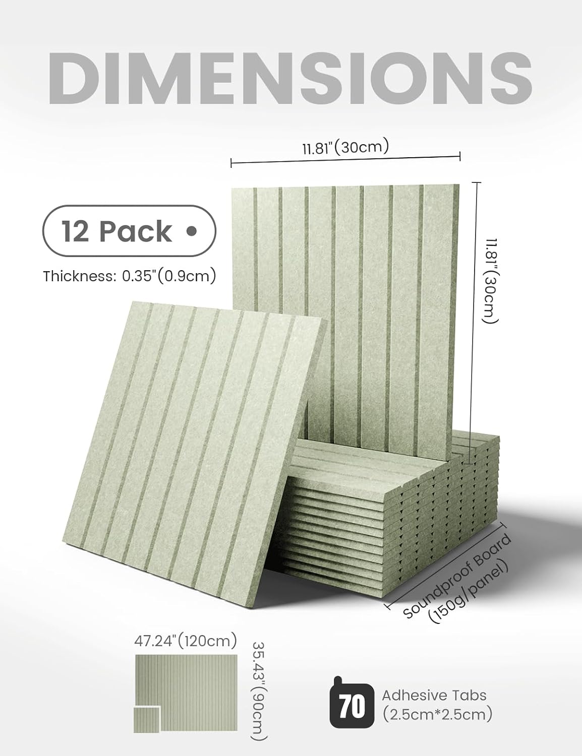 70 Safe Removable Adhesive Tabs / Sage / Fine-stripe 12-pack / 48 x 36 / Set of 12