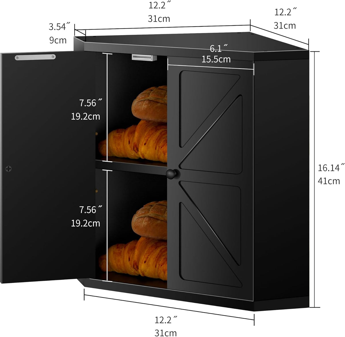 Corner Bread Box for Kitchen Countertop,Storage Container for Homemade Bread, Double Layer BreadBox, Large Capacity