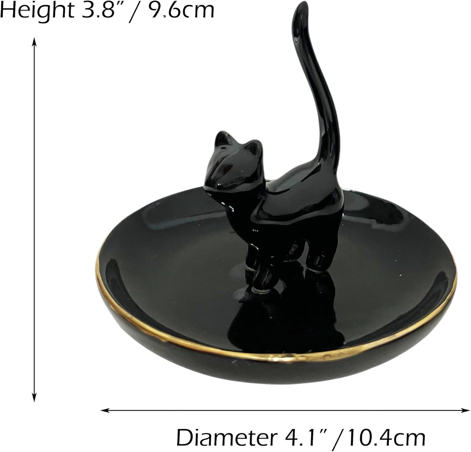 Cat Ring Holder Trinket Tray Ceramic Jewelry Dish Porcelain Ring Organizer-Gift / Black