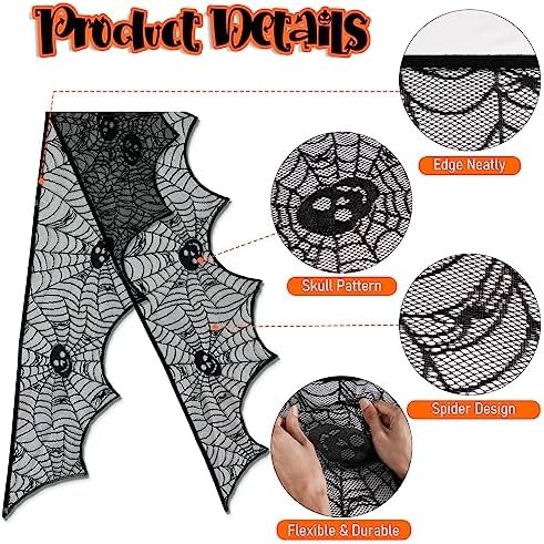 AerWo Skull Spiderweb Halloween Fireplace Mantel Scarf Decorations Indoor