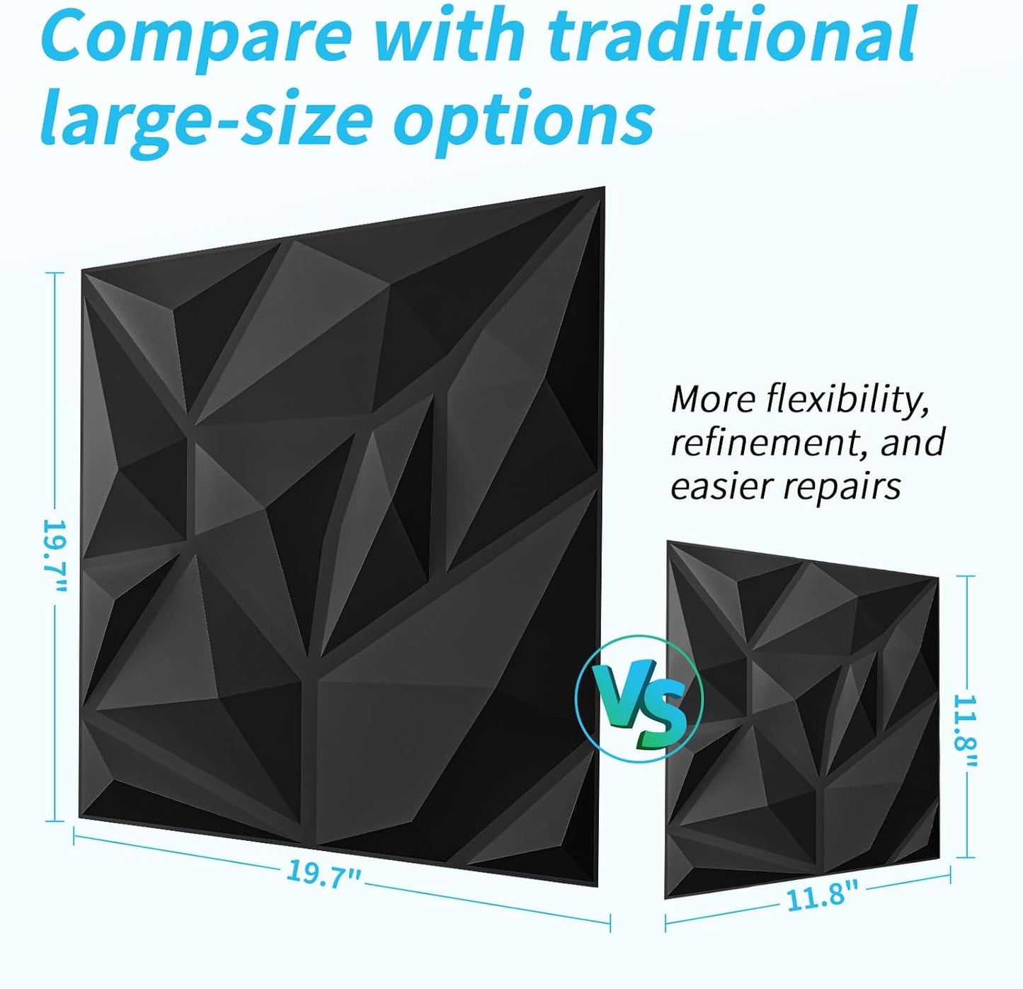 Black Wall Art PVC Panels / 11.8 x 11.8 / Frost Black / Set of 20