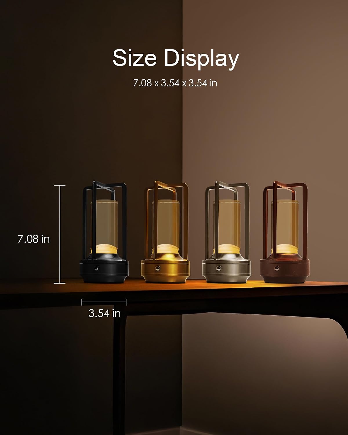 Set of 2 Cordless Table Lamps Rechargeable Desk Lamps Brown | Battery Operated Table Light with 3 Color Stepless