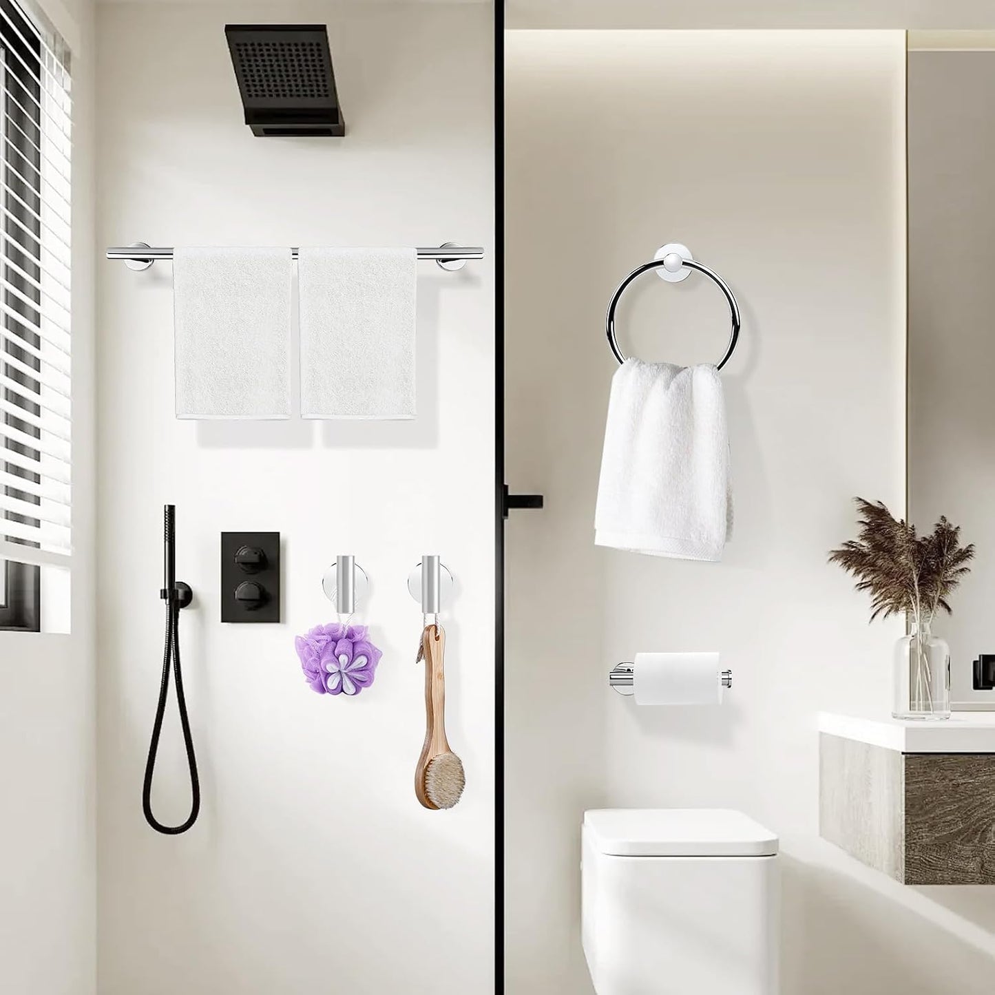 Polished Chrome Bathroom Hardware Accessories Set 5 Piece, Stainless Steel Bath Towel Bar Set 24 Inch,Toilet Paper