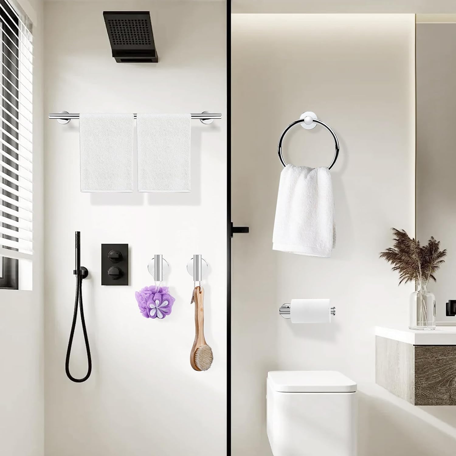 Polished Chrome Bathroom Hardware Accessories Set 5 Piece, Stainless Steel Bath Towel Bar Set 24 Inch,Toilet Paper