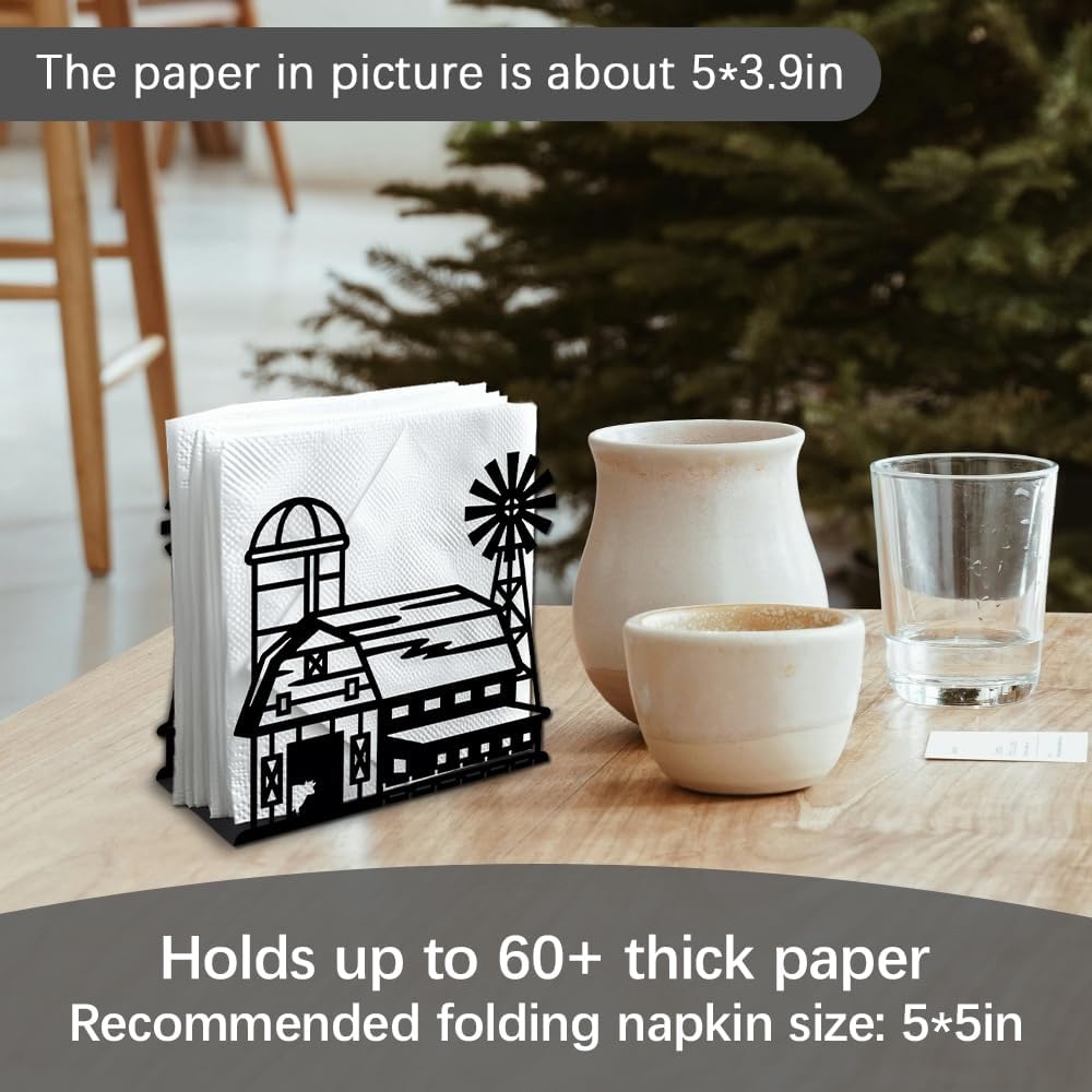 Decorative Metal Napkin Holder / Farm Barn / Black / 5.3 x 4.9 x 1.9