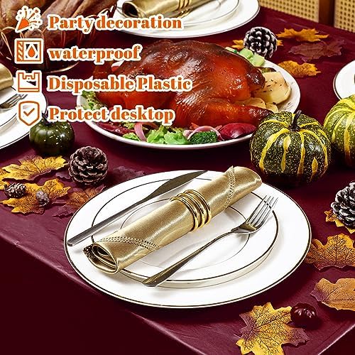 Frienda 12 Pcs Fall Plastic Tablecloths Disposable Orange Yellow Red Brown