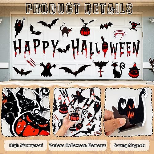 30pcs Halloween Garage Door Decoration Magnets - Black Magnetic Decal Bat Witch Cat Ghost Halloween Garage Door Magnets for Car Fridge Garage Door Outside Halloween Decorations