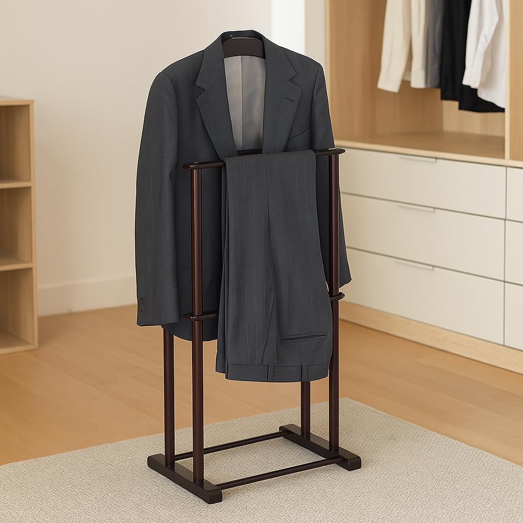 Proman Products Sakura Twin Valet with Wooden Hanger, Trouser Bar & Tie Bar, Walnut