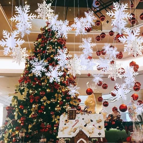 Snowflakes-Christmas Tree Decorations, Snowflake Ornaments for Tree, 12PCS3D Snowflakes Garland for Christmas Tree Indoor Home Decor, Snow Flake Stars Winter Wonderland Party Supplies