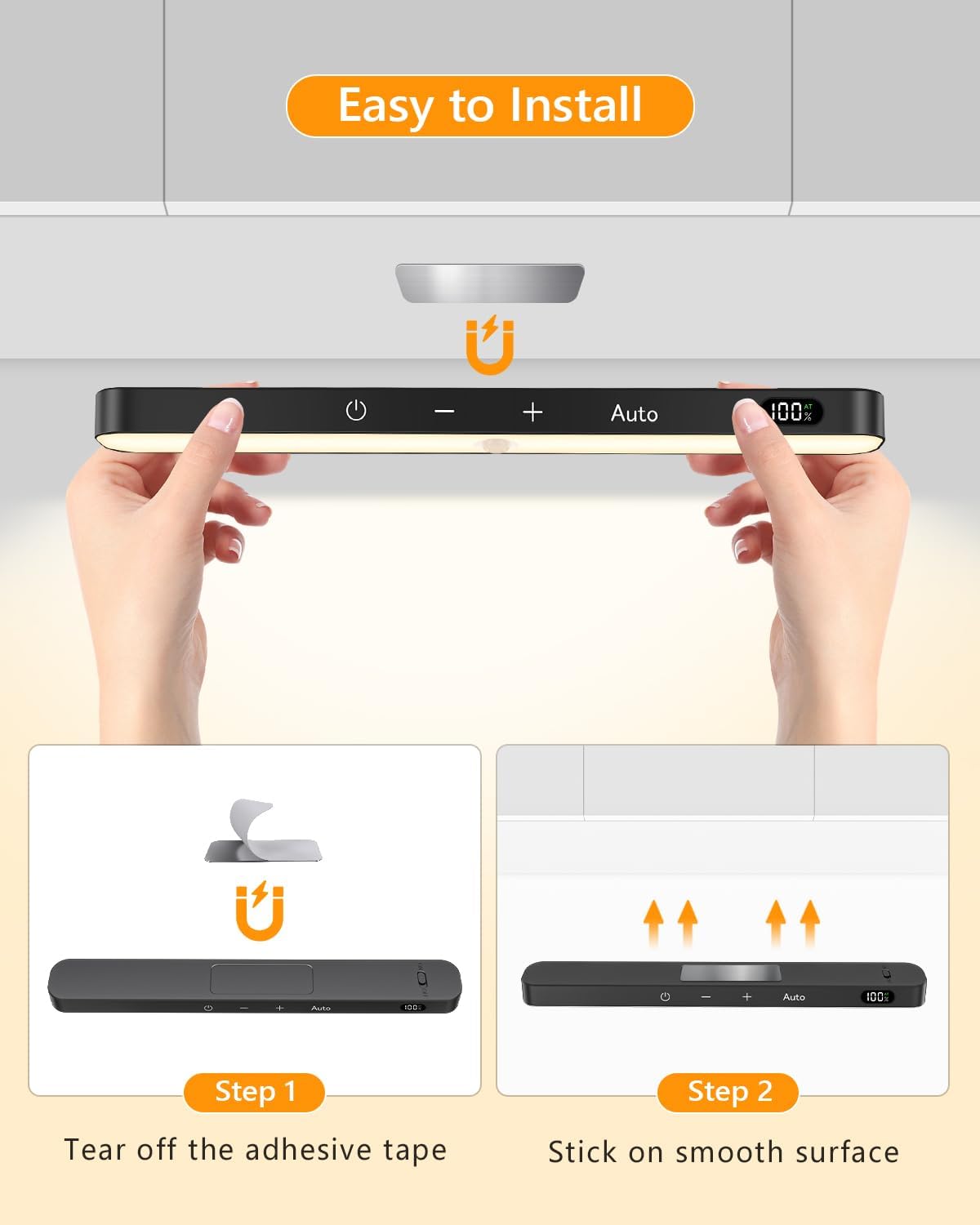 Ferswe Closet Lights Rechargeable, Battery Level Display, Dimmable Battery Powered Lights, 3000K Motion Sensor Light