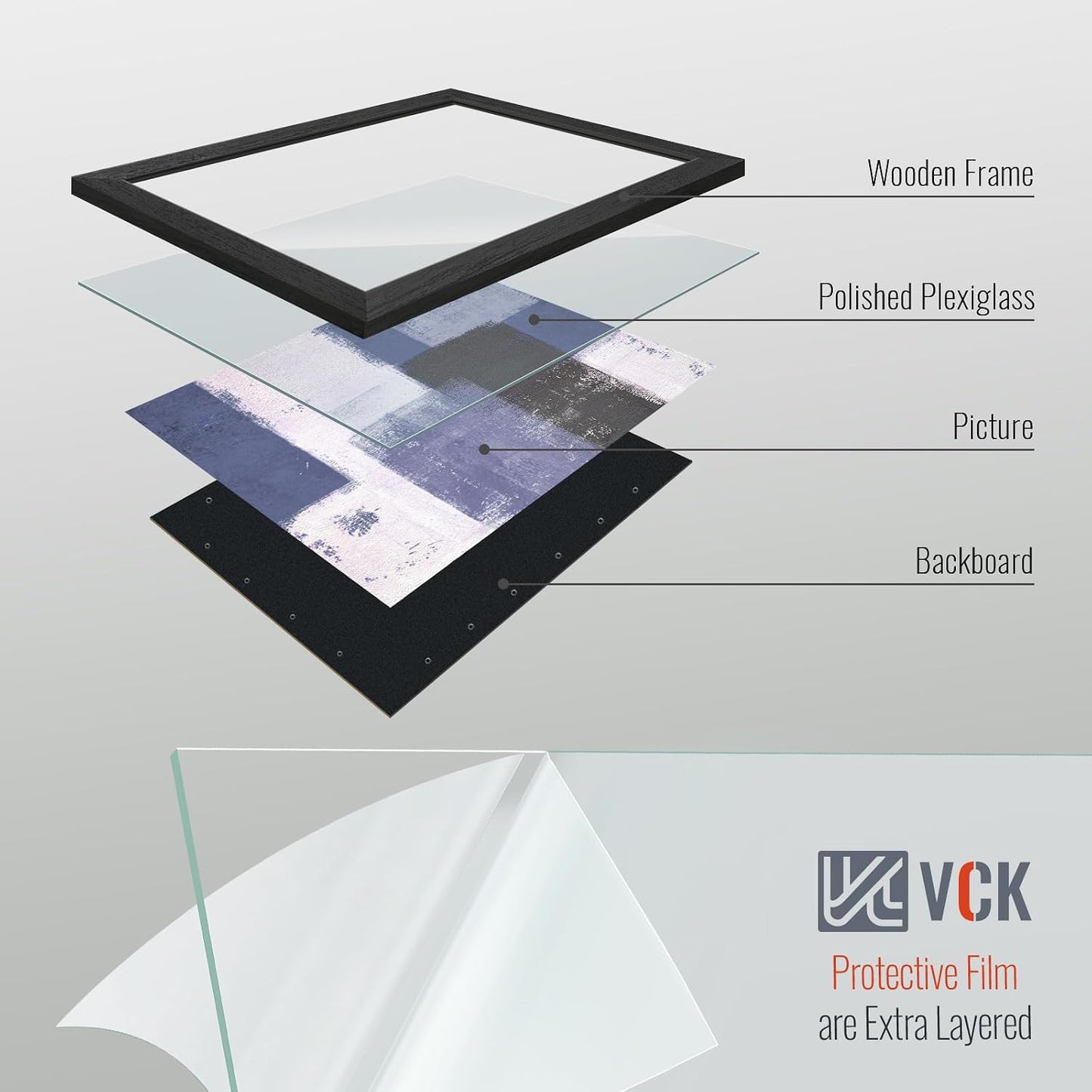VCK 22x28 Picture Frame Set of 3, Black Woodgrain, Wall Hanging | Wide Border, Exclusive Woodgrain, Shatterproof