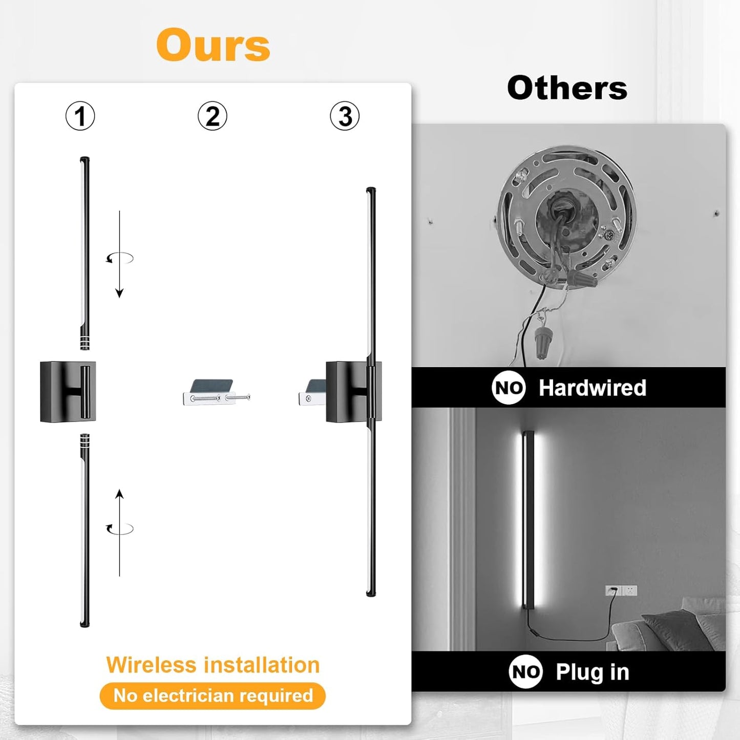 Battery Operated Wall Sconce Set of Two with Remote Control, 3000K-6000K Dimmable Gold Wall Lights, Timable LED