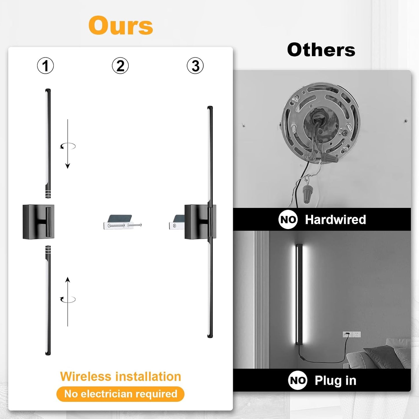 Battery Operated Wall Sconce Set of Two with Remote Control, 3000K-6000K Dimmable Gold Wall Lights, Timable LED