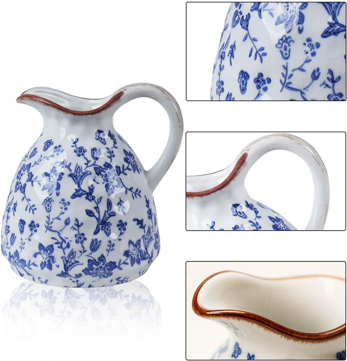 White Ceramic Vase / Blue / 7.28 Inch