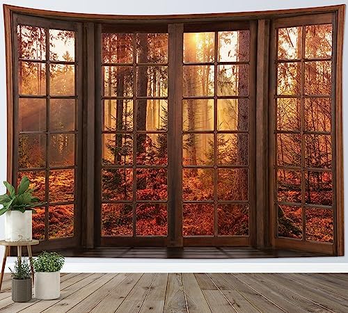 HVEST Forest Fall Tapestry for Bedroom Orange Decor,70.9L x 92.5W Inches