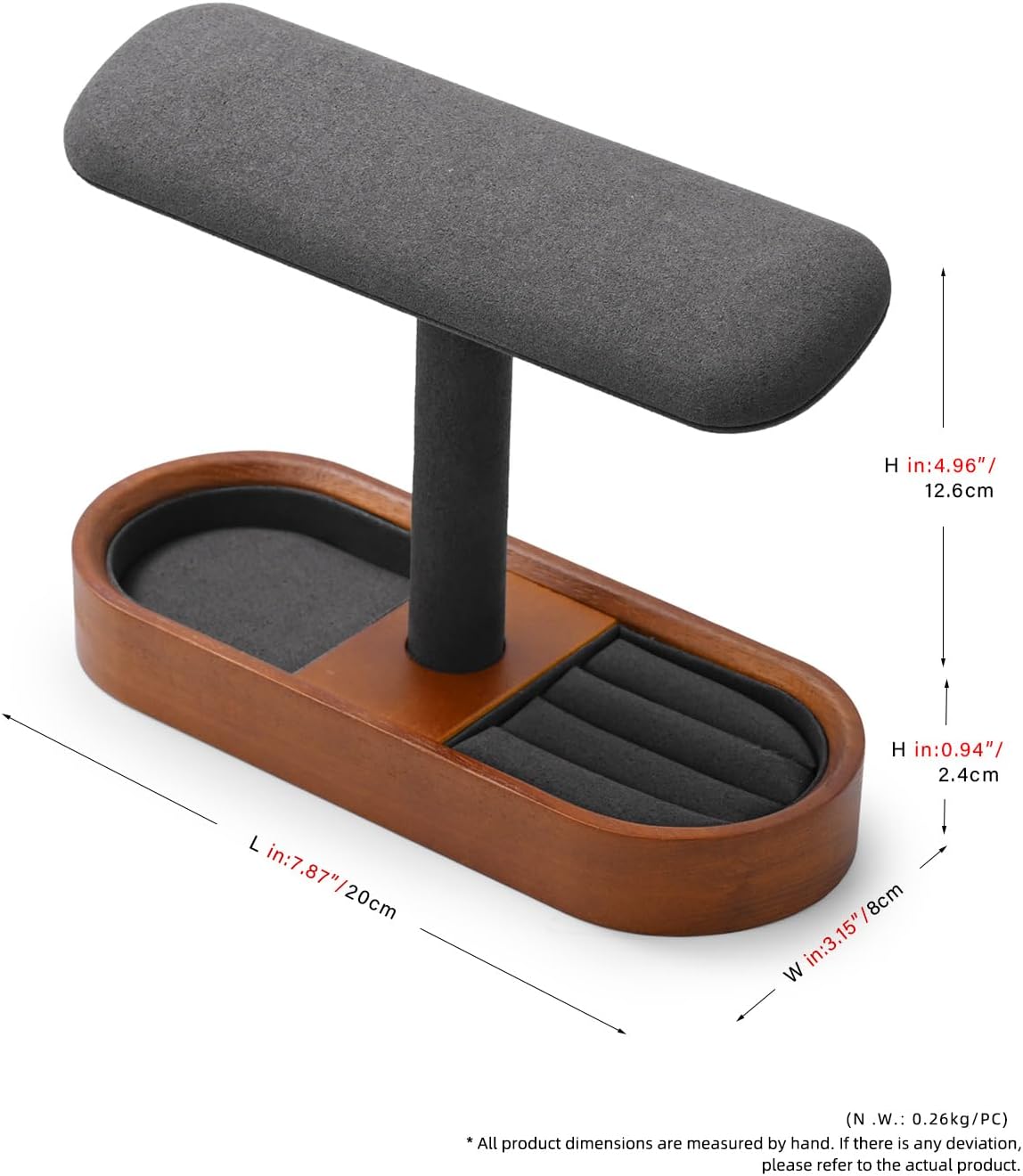 Oirlv Solid Wood Watch Stand T-bar Watch Holder Organizer for Men and Women Showcase Bracelet Bangle Jewelry Display