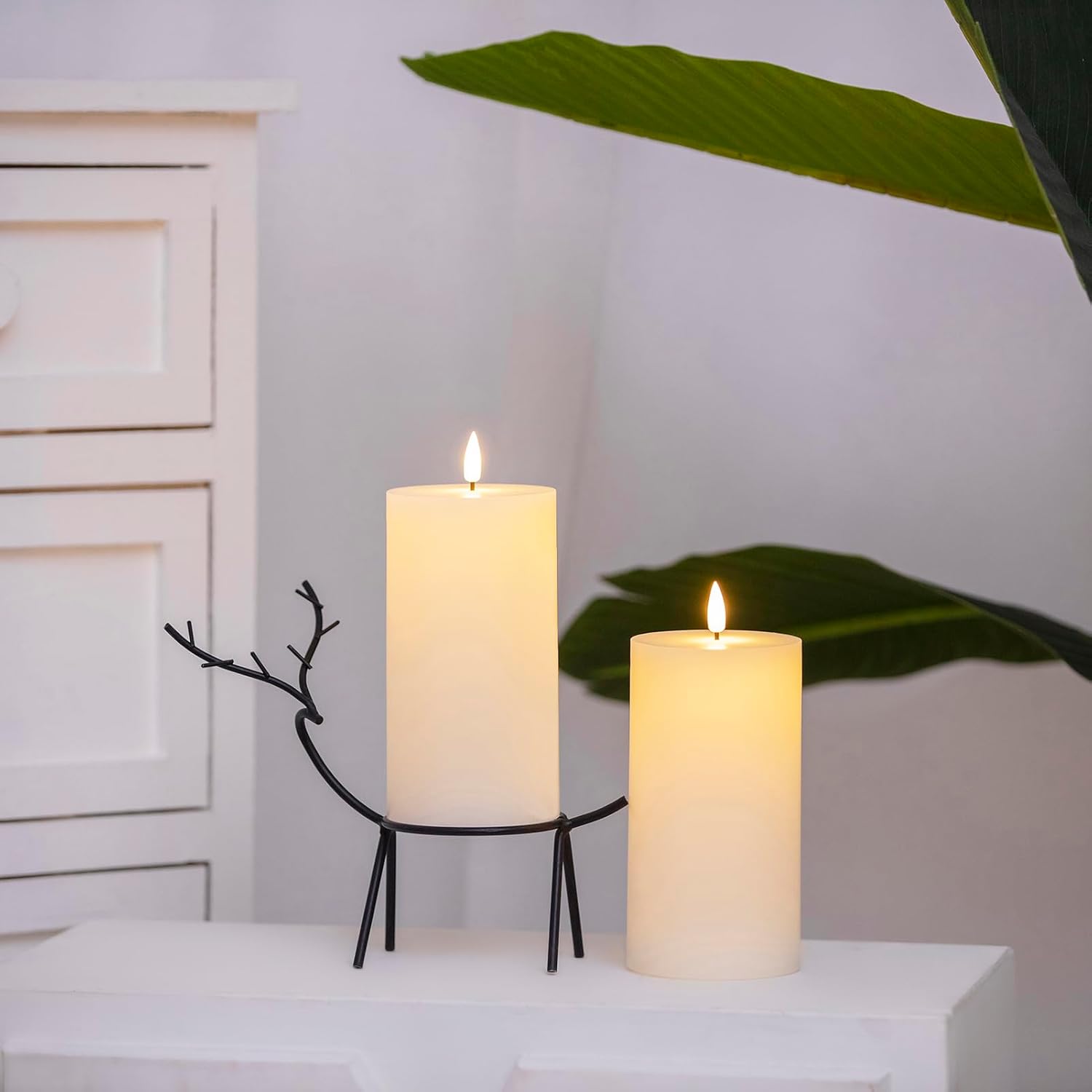 volnyus Flameless Candles Set of 2 (3x6 inch) Flickering LED Wax Candles Battery Operated with Remote Control Timers