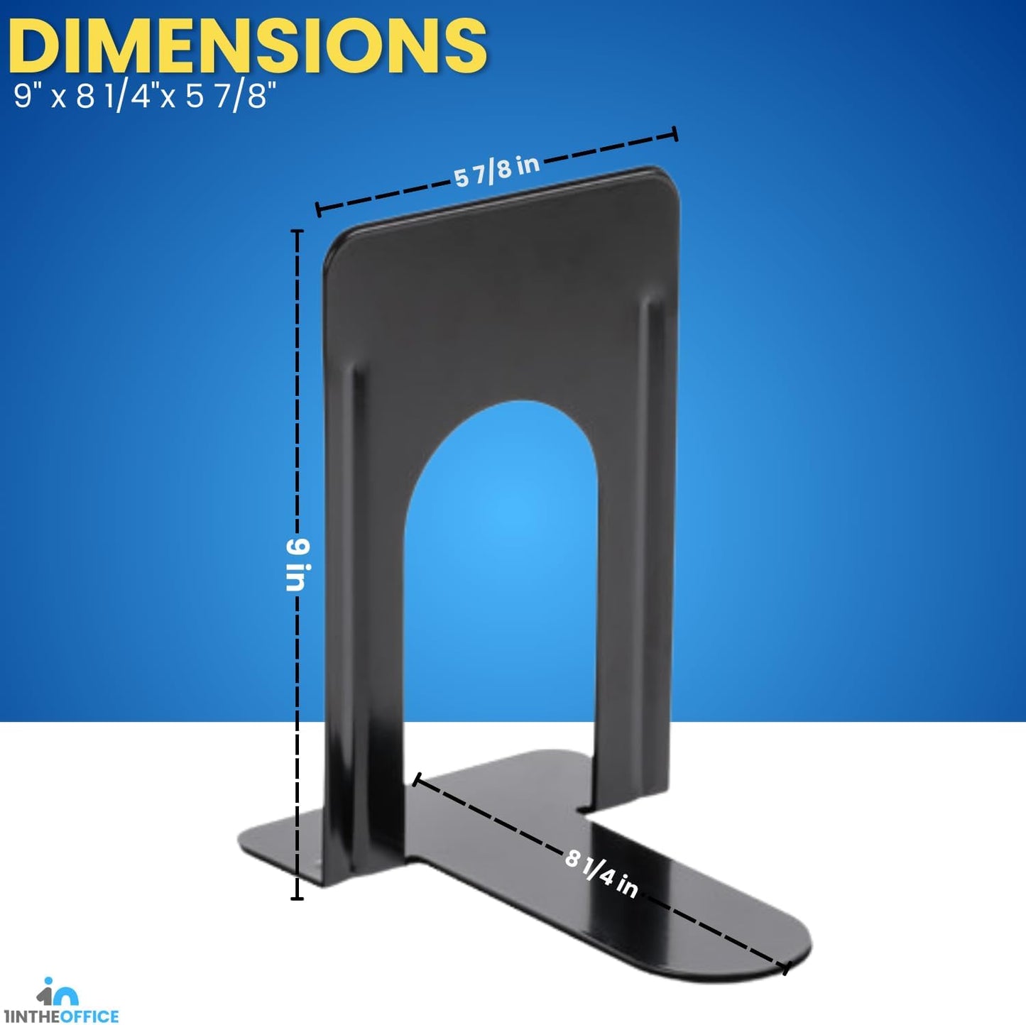 Metal Bookends / 8 1/ 7/ " Heavy Duty / Black / 4 x 5 / Set of 4