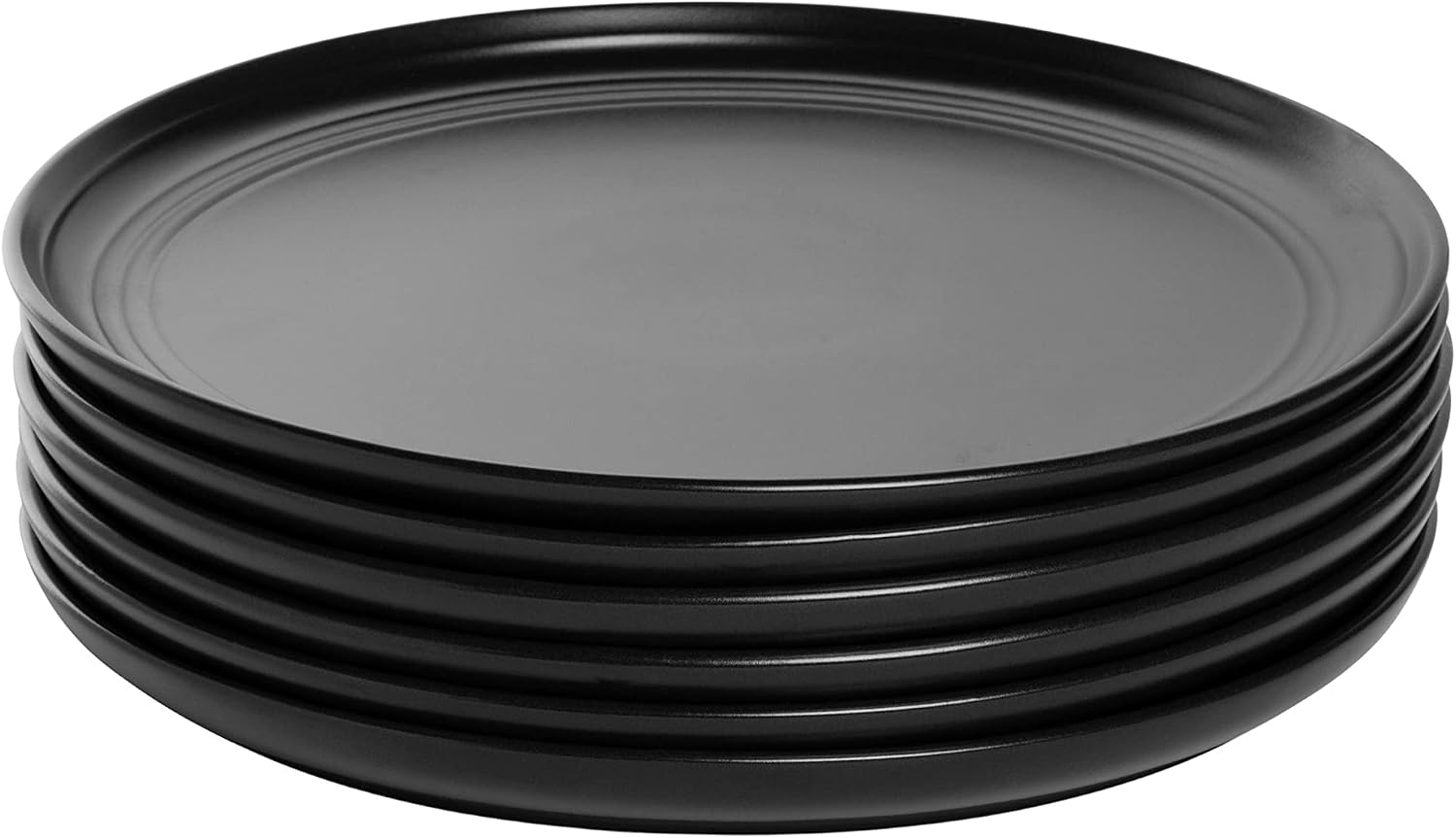 Double Line 10.5" Dinner Plate, Set of 6, Matte Black