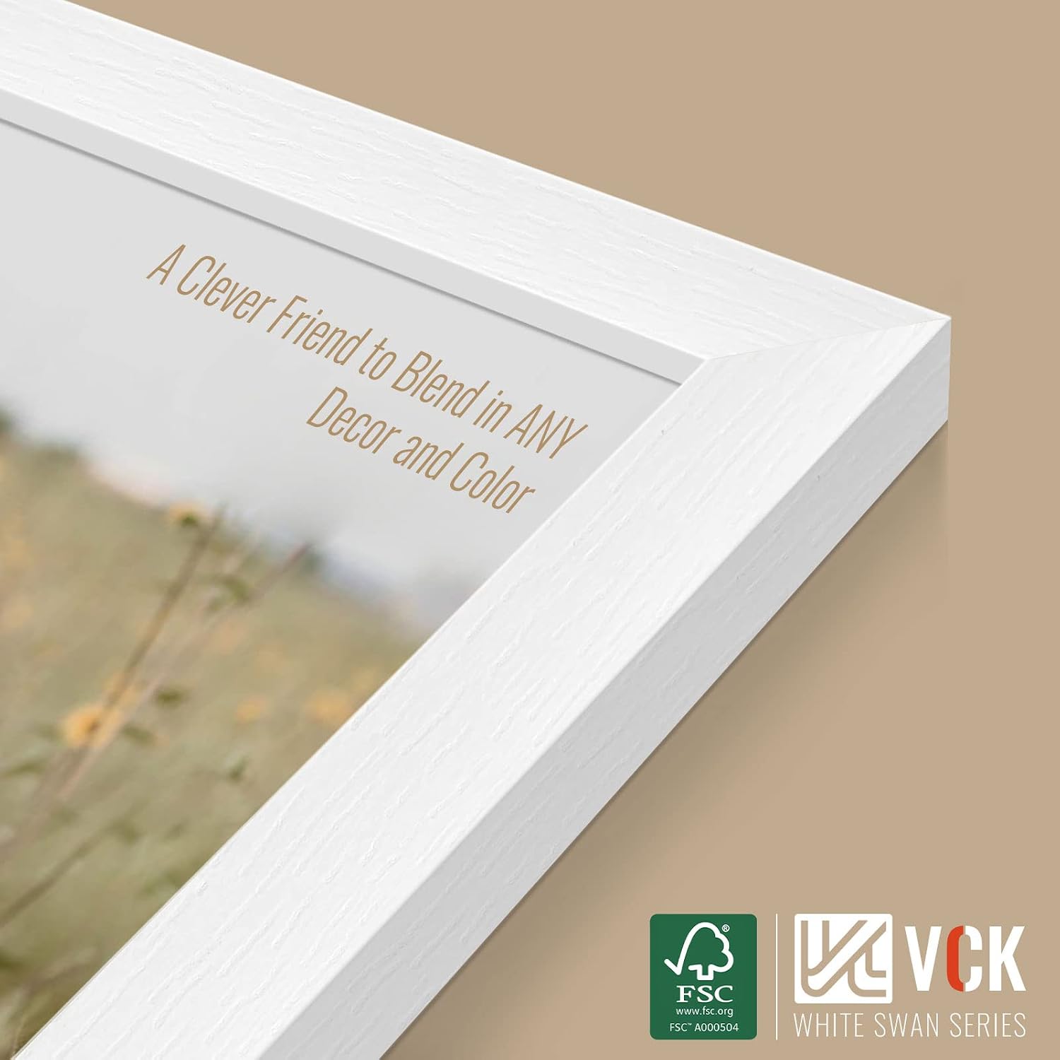 VCK 8x10 Picture Frame White 4 Pack, Wide Thick Wood Border, for Photo | Exclusive Woodgrain, Wall/Tabletop, HD