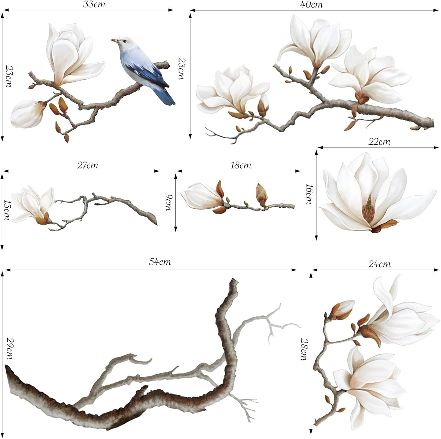 Branches Corner Wall / Right Magnolia Flower / White