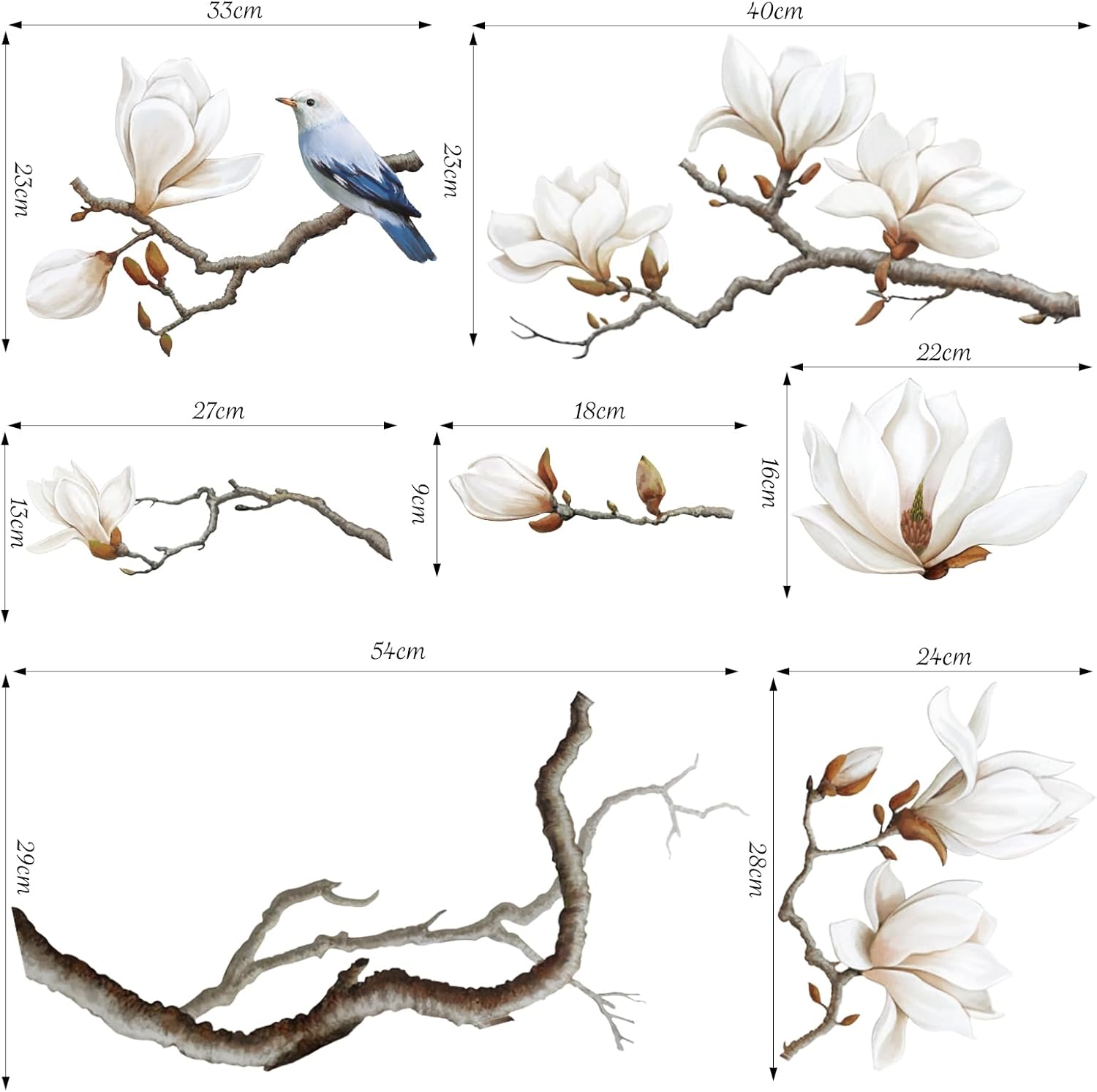 Branches Corner Wall / Right Magnolia Flower / White