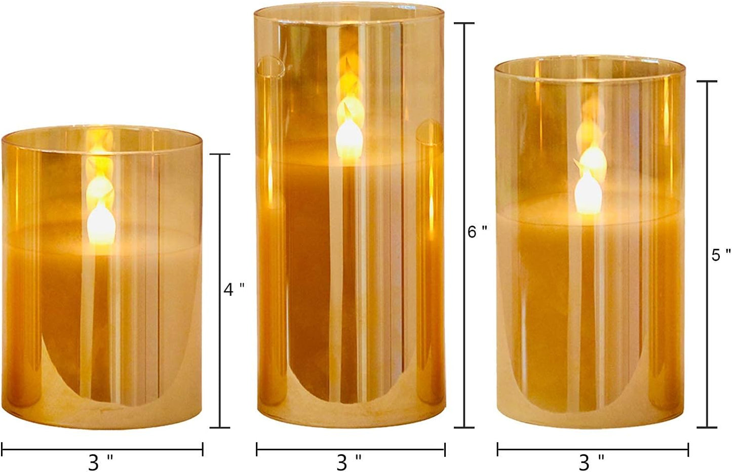 GenSwin Glass Flameless Led Candles Battery Operated with Remote Timer Gold | Bookshelf Decor, Moody Bathroom Decor