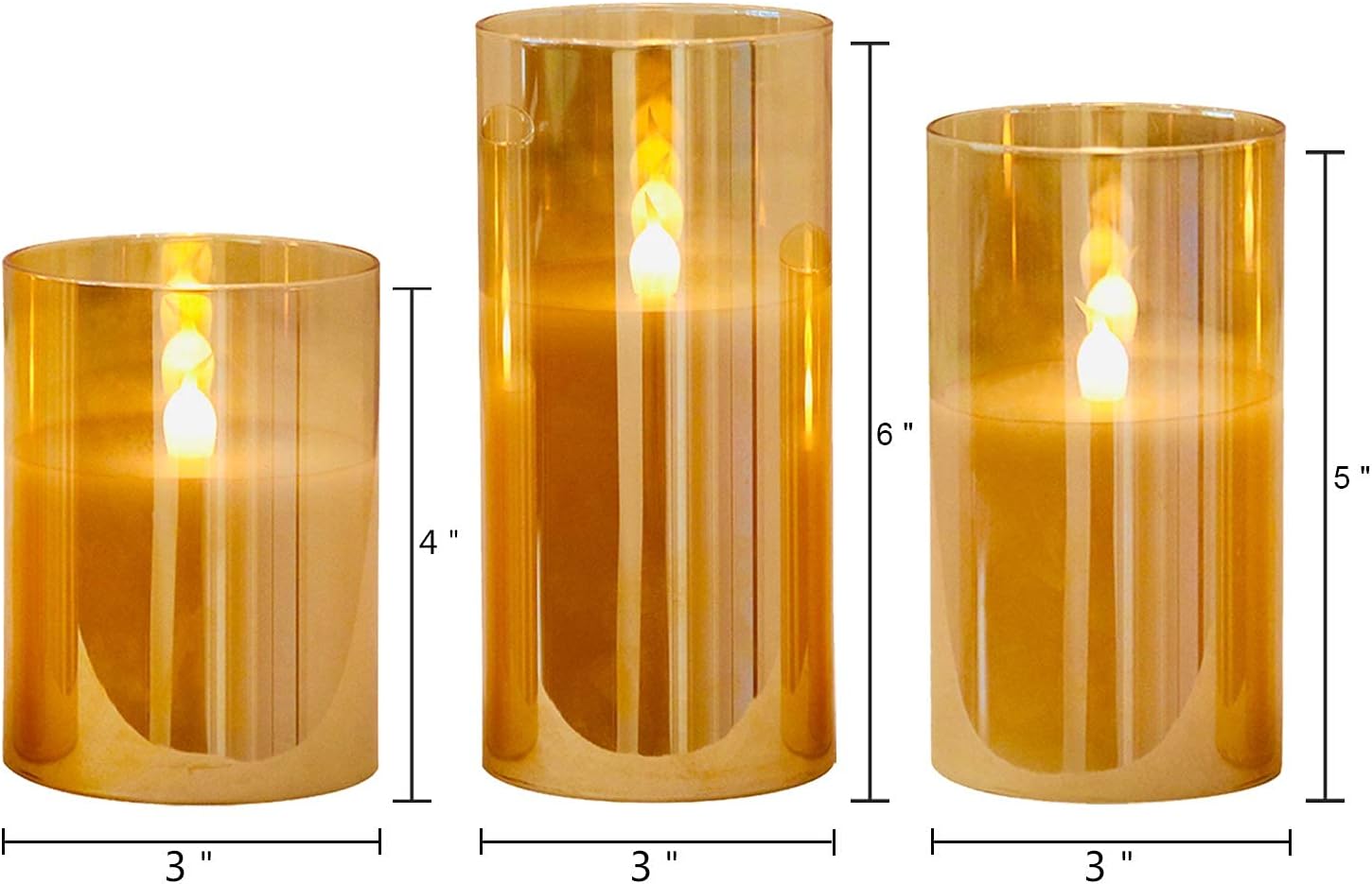 GenSwin Glass Flameless Led Candles Battery Operated with Remote Timer Gold | Bookshelf Decor, Moody Bathroom Decor