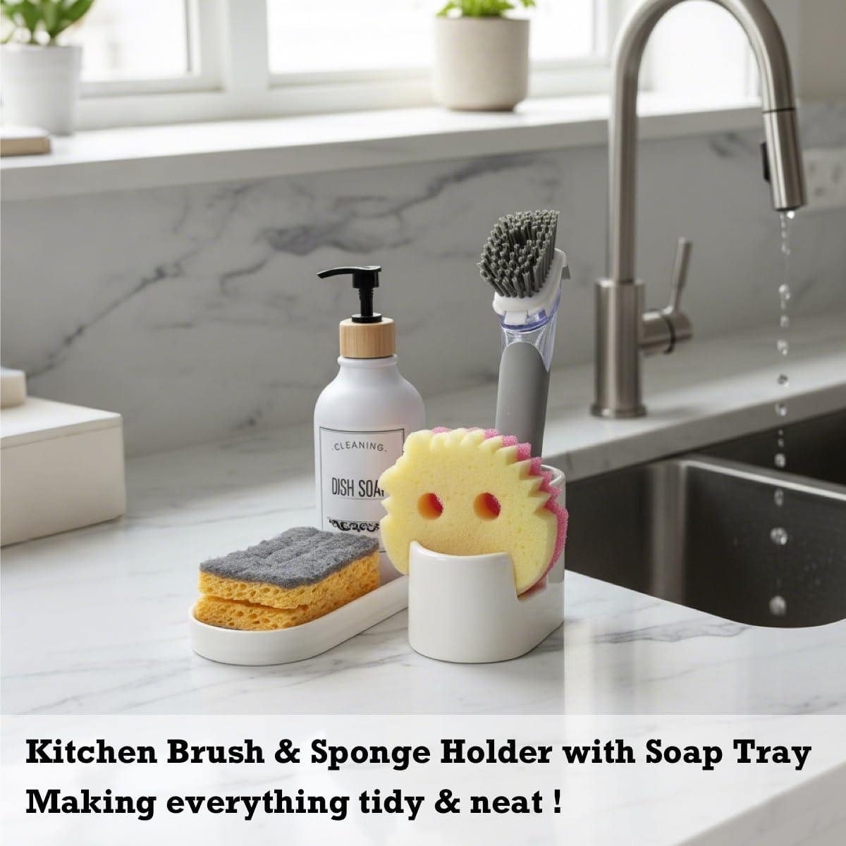 in 1 Ceramic Sponge&Brush Holder and Soap Tray Set / Shape-set / 3 Inch