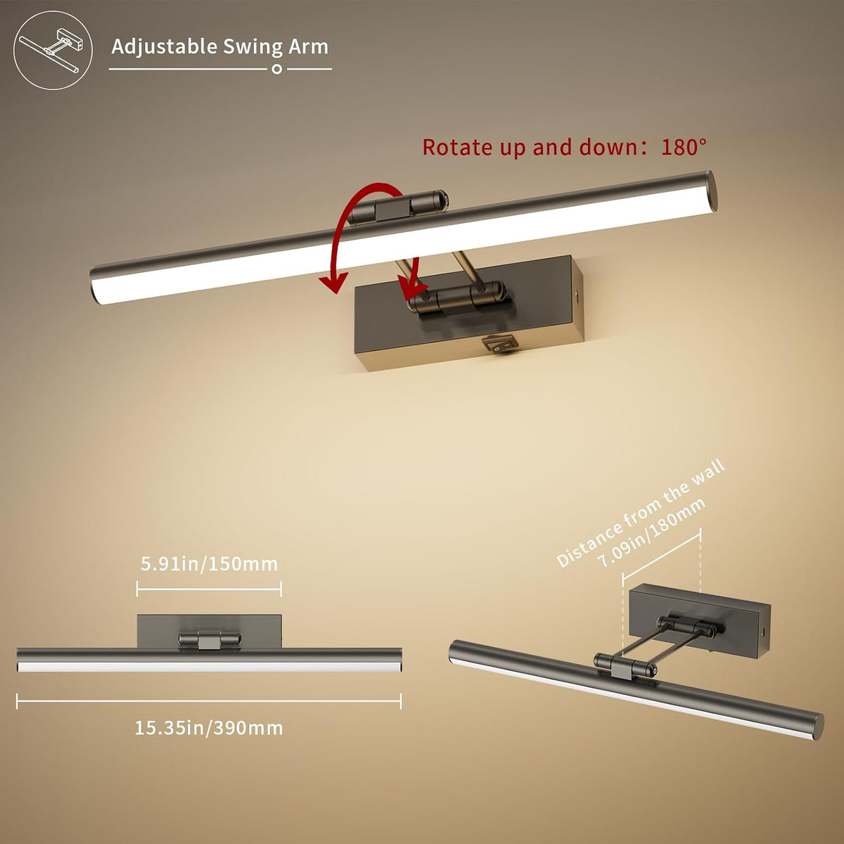 JUSHENG Battery Operated Picture Lights for Wall Brushed Grey 3CCT Dimmable Gallery Lights with Remote and Timer