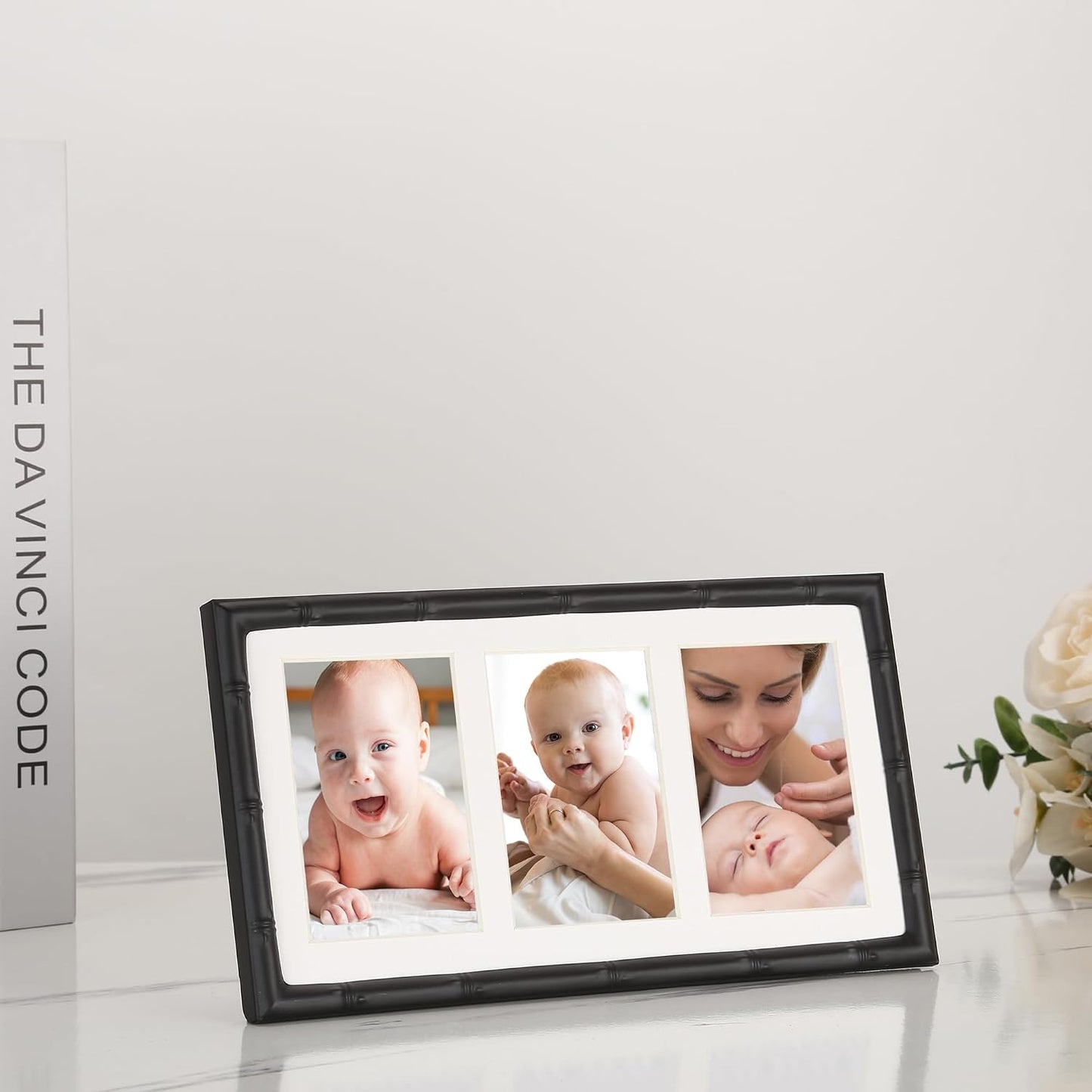 3-2x3'' Black Multi Metal Picture Frames,3 section frames 2pack, Elegant Bamboo Detail Designs Plated Photo Frames