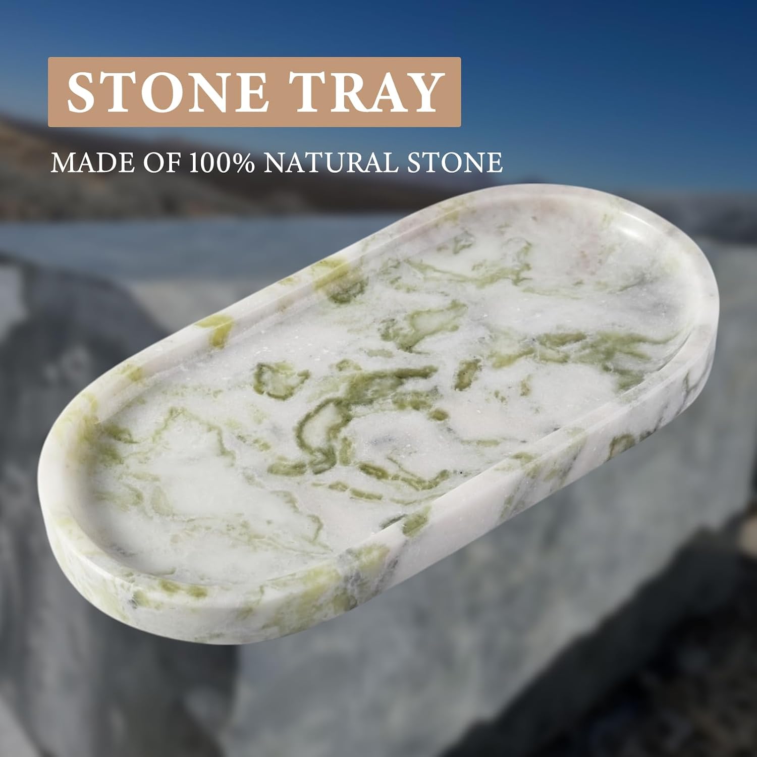 Marble Vanity Tray / Bianco Palomino Green / 10 x 5 x 0.7
