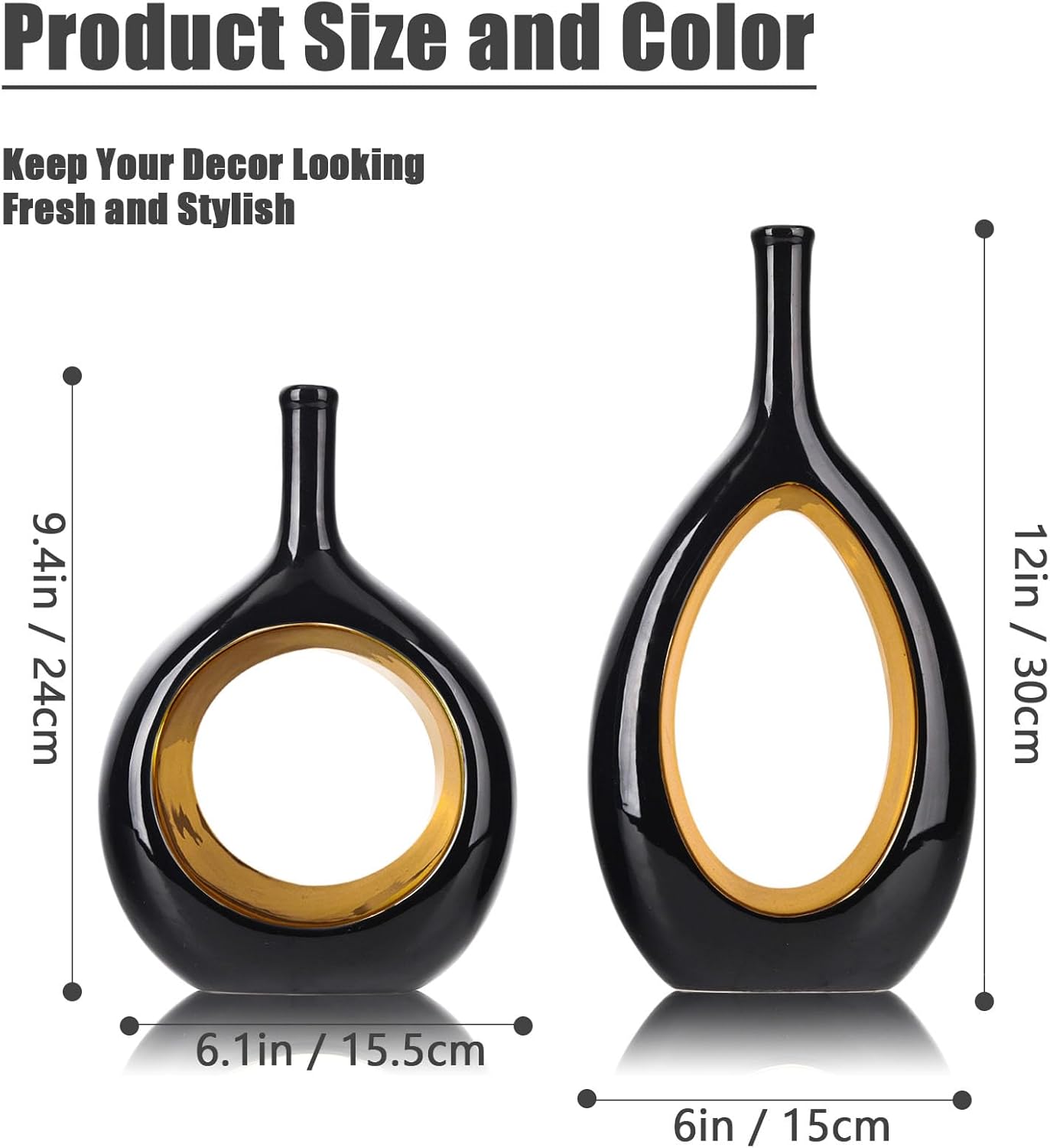 Ceramic Vase Set 2 / Black Gold