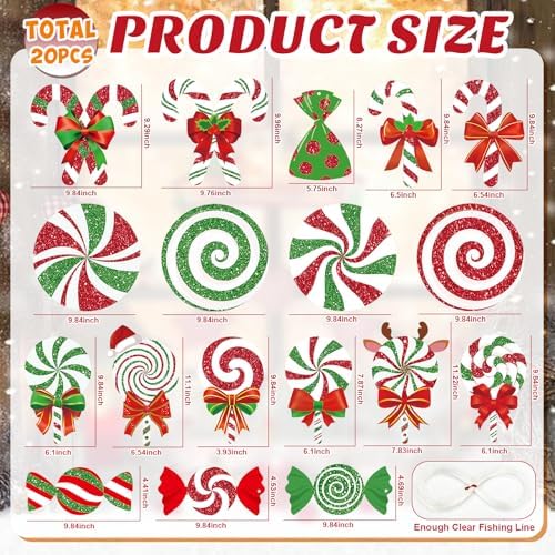 18Pcs Candy Christmas Decorations Outdoor Large Hanging Candy Cane Paper Ornaments Merry Xmas Peppermint Signs Decor Double Sided Printing for Outside Yard Tree Indoor Home Office Winter Holiday Party