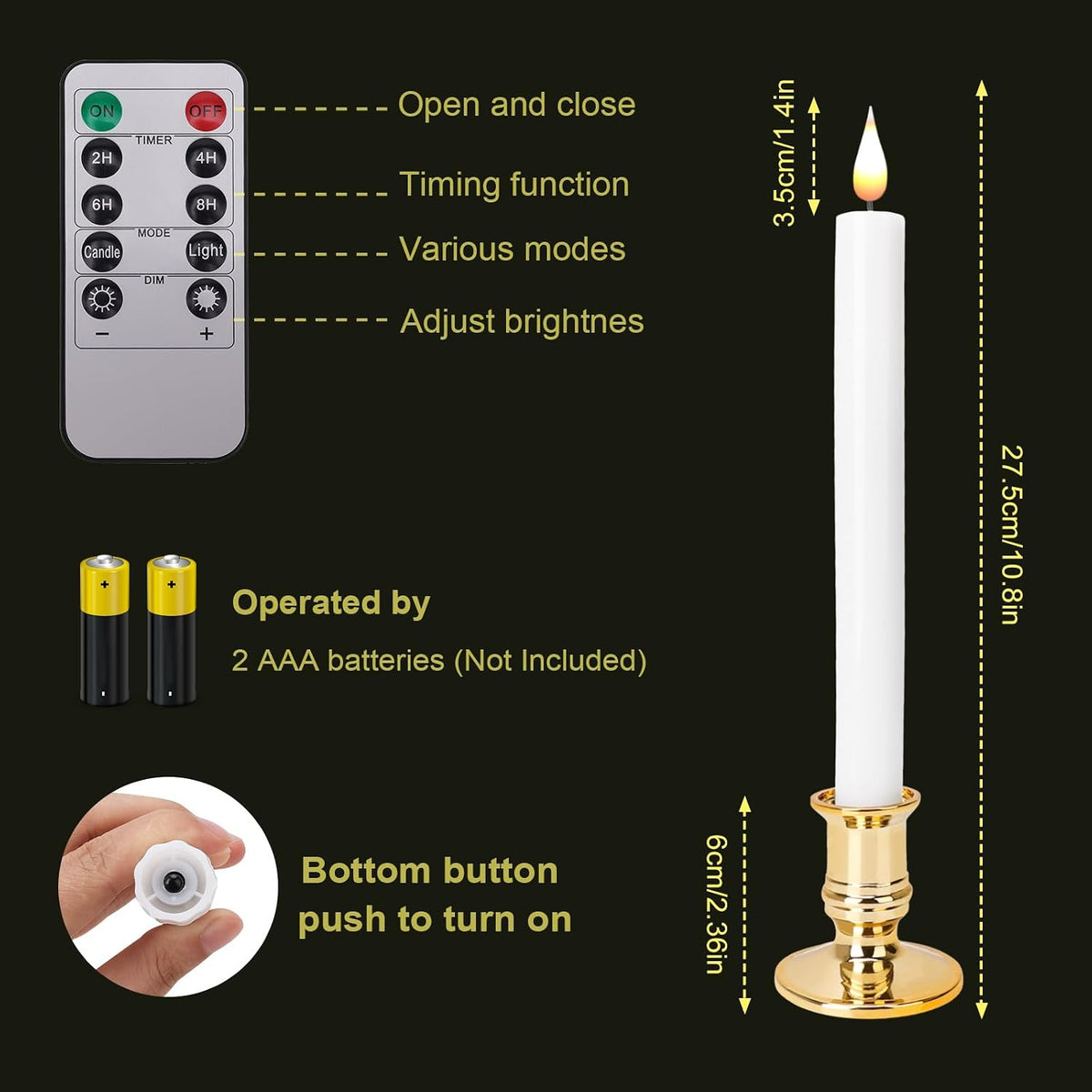 LED Flameless Window Candles With Remote Timer-Battery Operated Realistic Flickering Candlesticks Lights With Removable