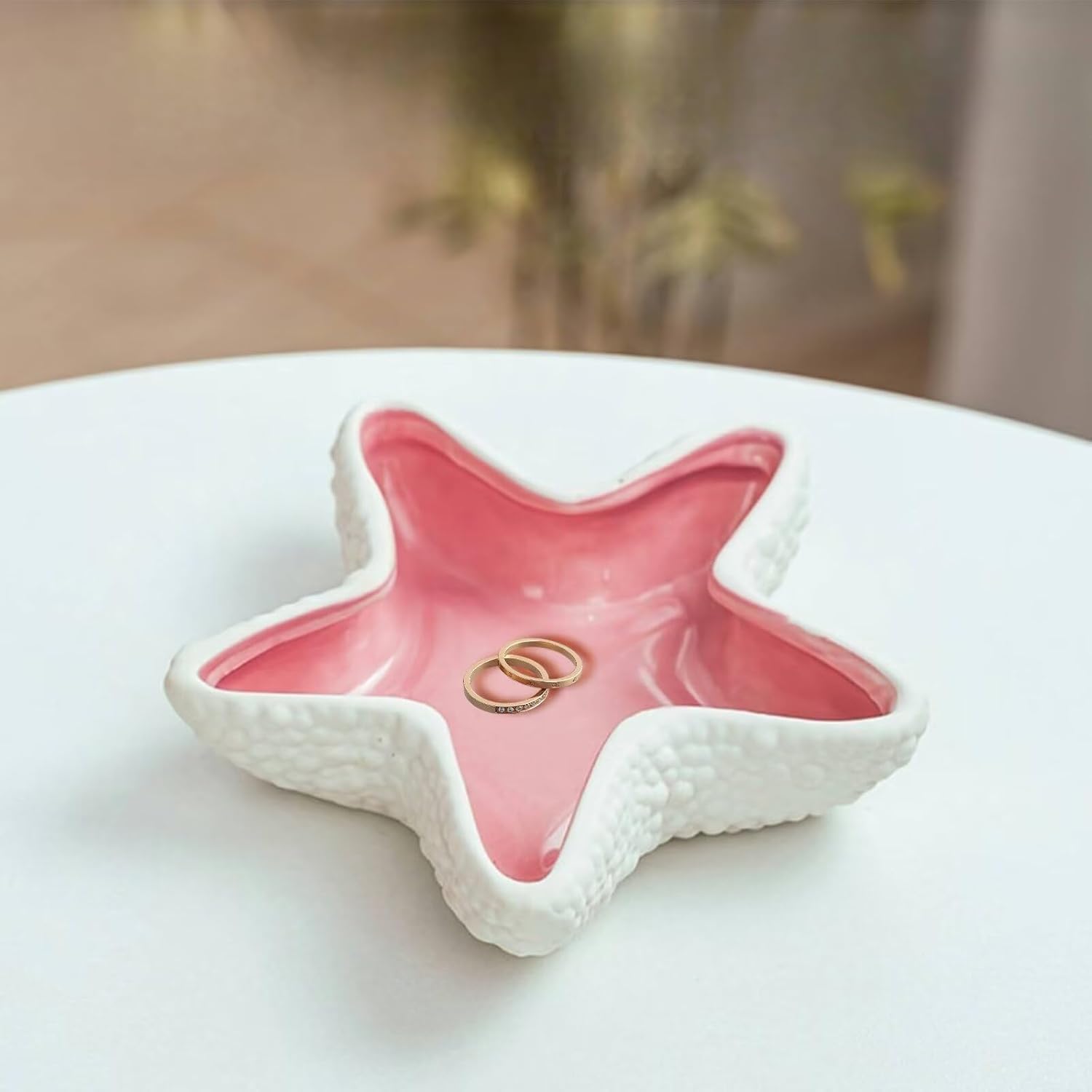 Starfish Jewelry Dish Ceramic Holder Ring Trinket Tray / Pink -starfish