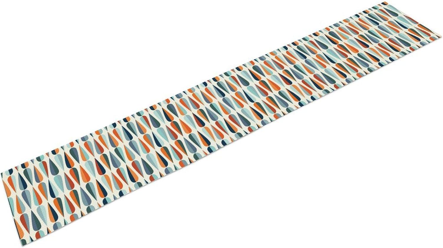 Modern Mid Century Table Runne Retro Blue Orange Grey Water Droplets Geometric Table Runner for Kitchen Dining Room