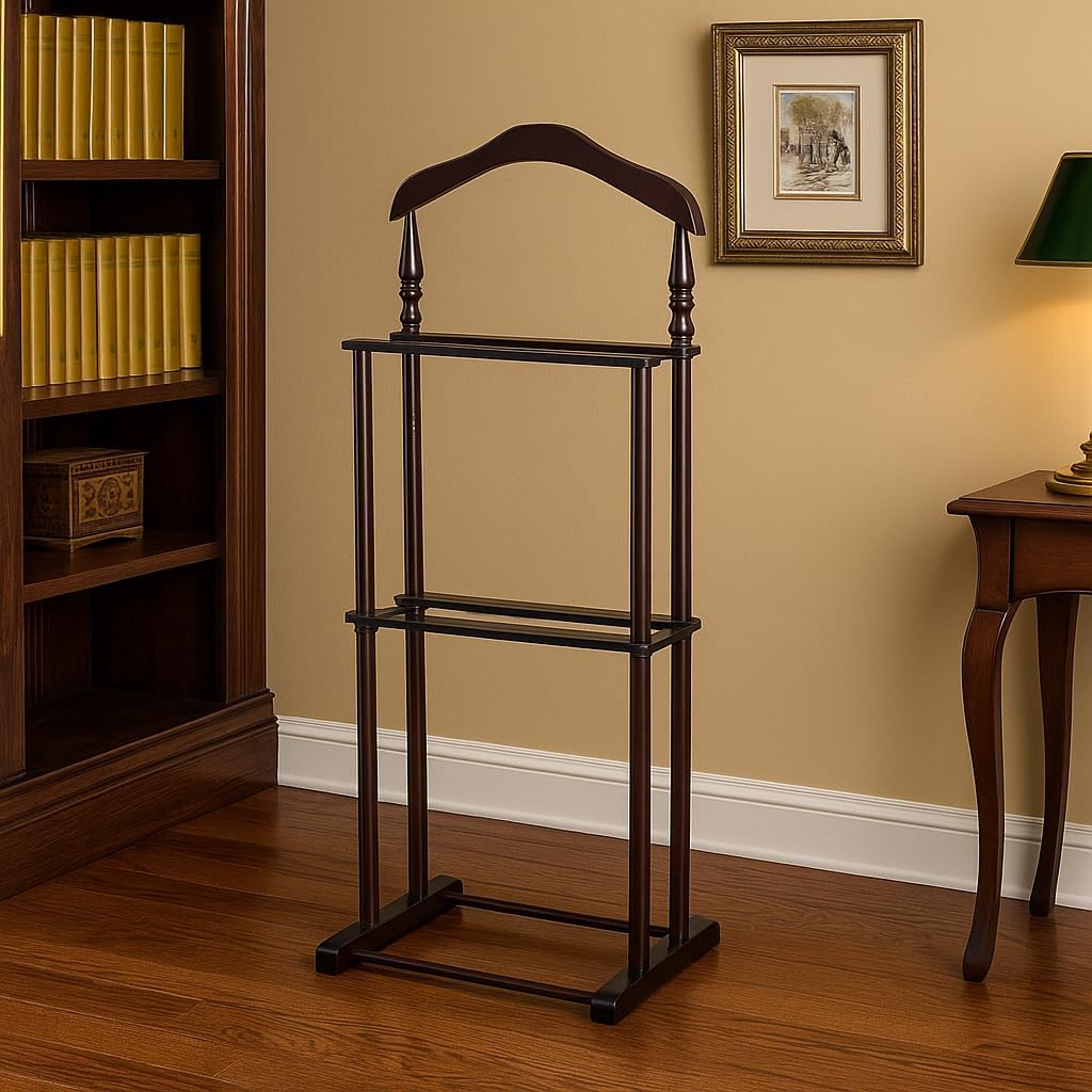 Proman Products Sakura Twin Valet with Wooden Hanger, Trouser Bar & Tie Bar, Walnut