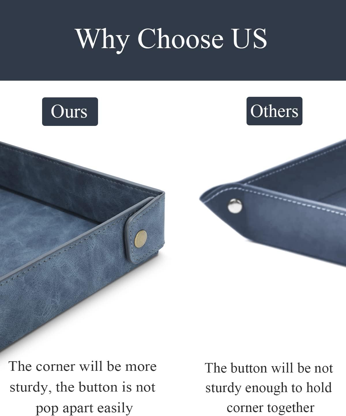 Faux Leather Valet Tray Organizer for Men / Gray-blue / Rectangle
